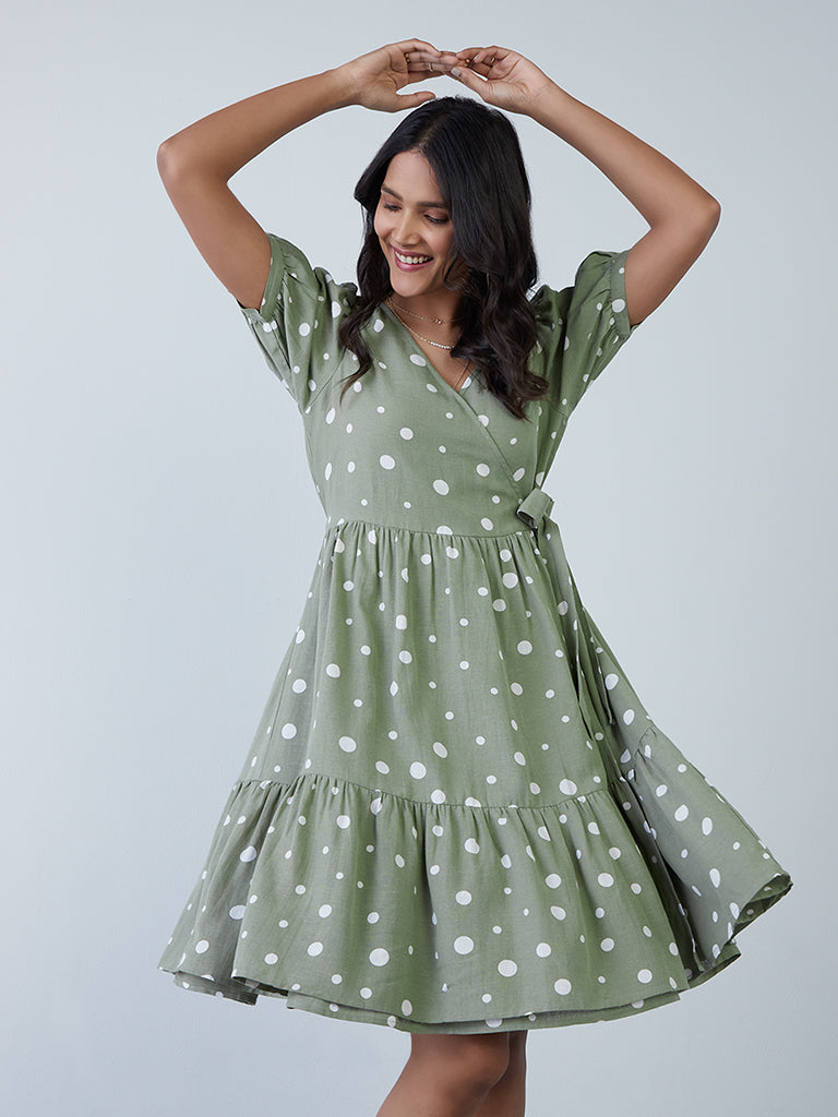 Shop LOV Sage Polkadotted Tiered Dress ...